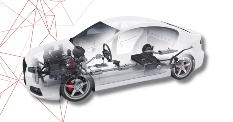car image with an xray view revealing the engine and internal components